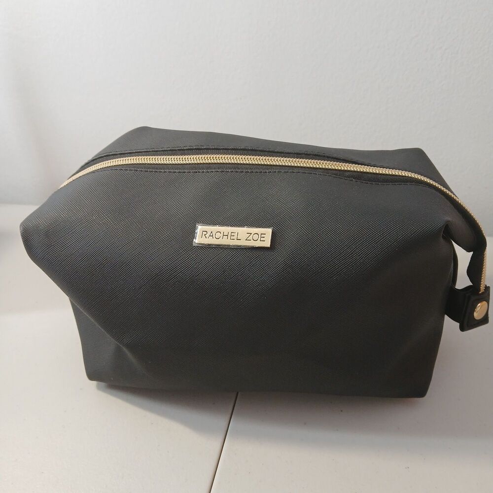Rachel Zoe Black Nylon Cosmetic Makeup Bag Toiletries Case Top Zipped Clutch